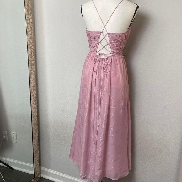 Forever 21 Pink Floral Corset Maxi Dress Glitter Detail Tie Waist Size XL Fairy - Picture 4 of 8